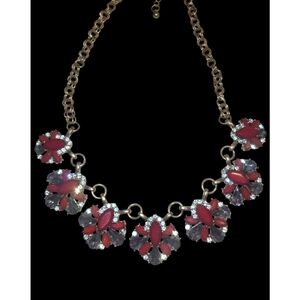 NY Collection Red and Purple Flower Cluster Necklace Statement Piece